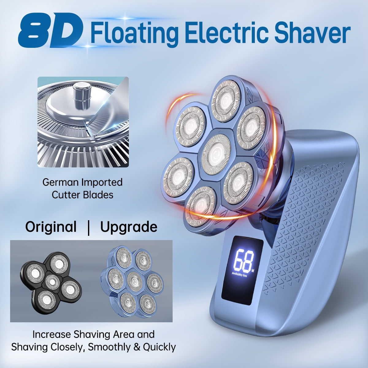 8D Head Shaver for Men, 5 in 1 Electric Bald Head Shaver Cordless Razor IPX7 Waterproof Beard Trimmer USB Rechargeable Hair Clipper Grooming Kit W/ LED Display for Daddy Boyfriend Brother Wet/Dry Use