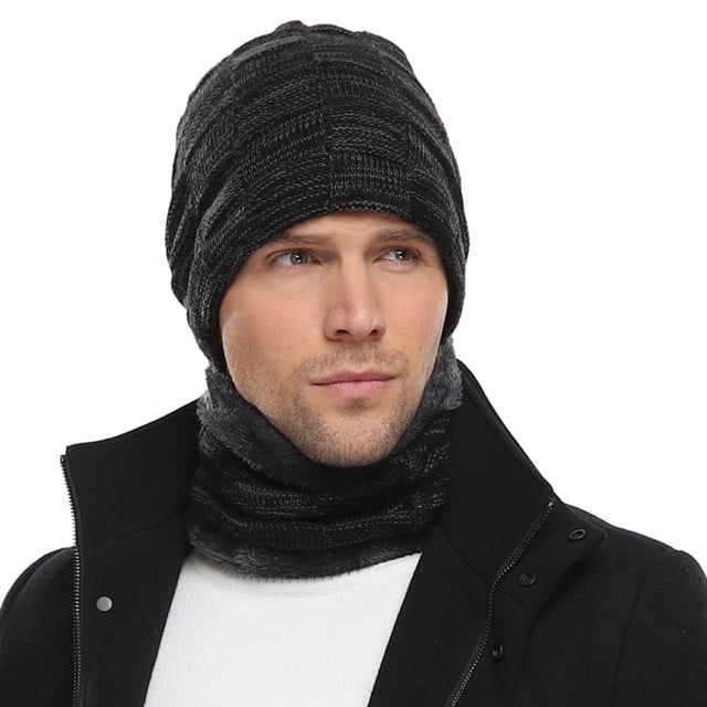 FZ FANTASTIC ZONE Mens Winter Beanie Hats Scarf Set Warm Knit