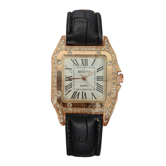 Guodhu Womens Classic Square Watch Quartz Vintage Leather Strap with Roman Numerals Ladies Casual Dress Crystal Accented Watches for Women