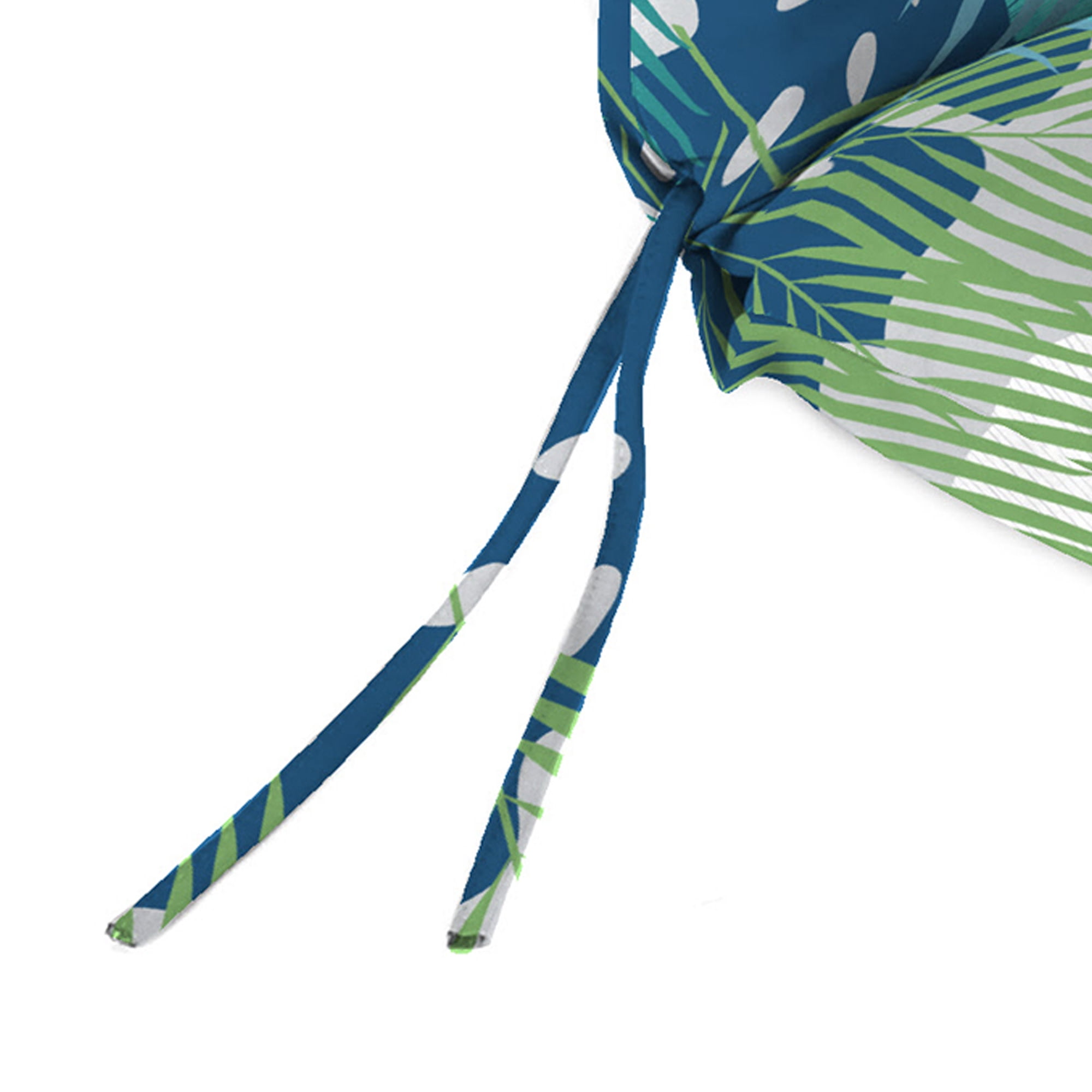 Jordan Manufacturing 44" x 22" Baloo Topaz Blue Leaves Rectangular Outdoor Chair Cushion with Ties and Hanger Loop