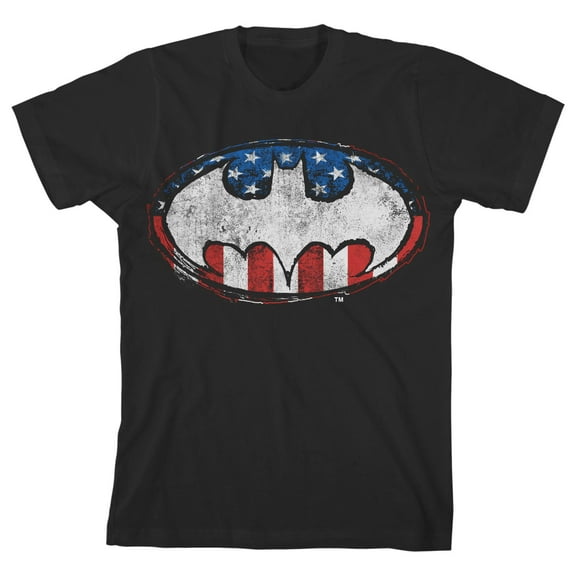 Batman Stars and Stripes Logo Boy's Black T-shirt-XS