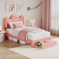 thumbnail image 1 of Princess Boucle Upholstered Bed Frame with LED Lights & Storage Drawer – Adjustable Headboard, Wood Slats, No Box Spring Needed – TWIN / FULL / QUEEN, Pink / White, 1 of 8