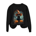 thumbnail image 6 of LangJing Halloween Spooky Season Sweatshirts Women Black Cat Pumpkin Graphic Long Sleeve Shirt Oversized Pullover Fall Tops Black,XL, 6 of 7
