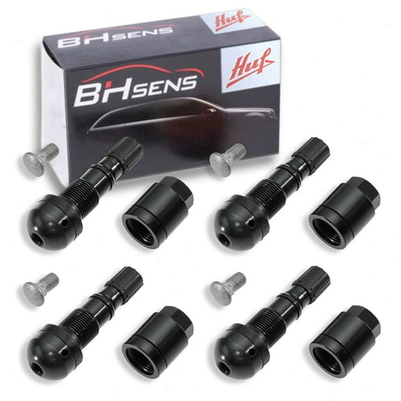 4 pc Huf TPMS Sensor Service Kits compatible with BMW 335i xDrive 2009-2012 - 43Mm Black Finish