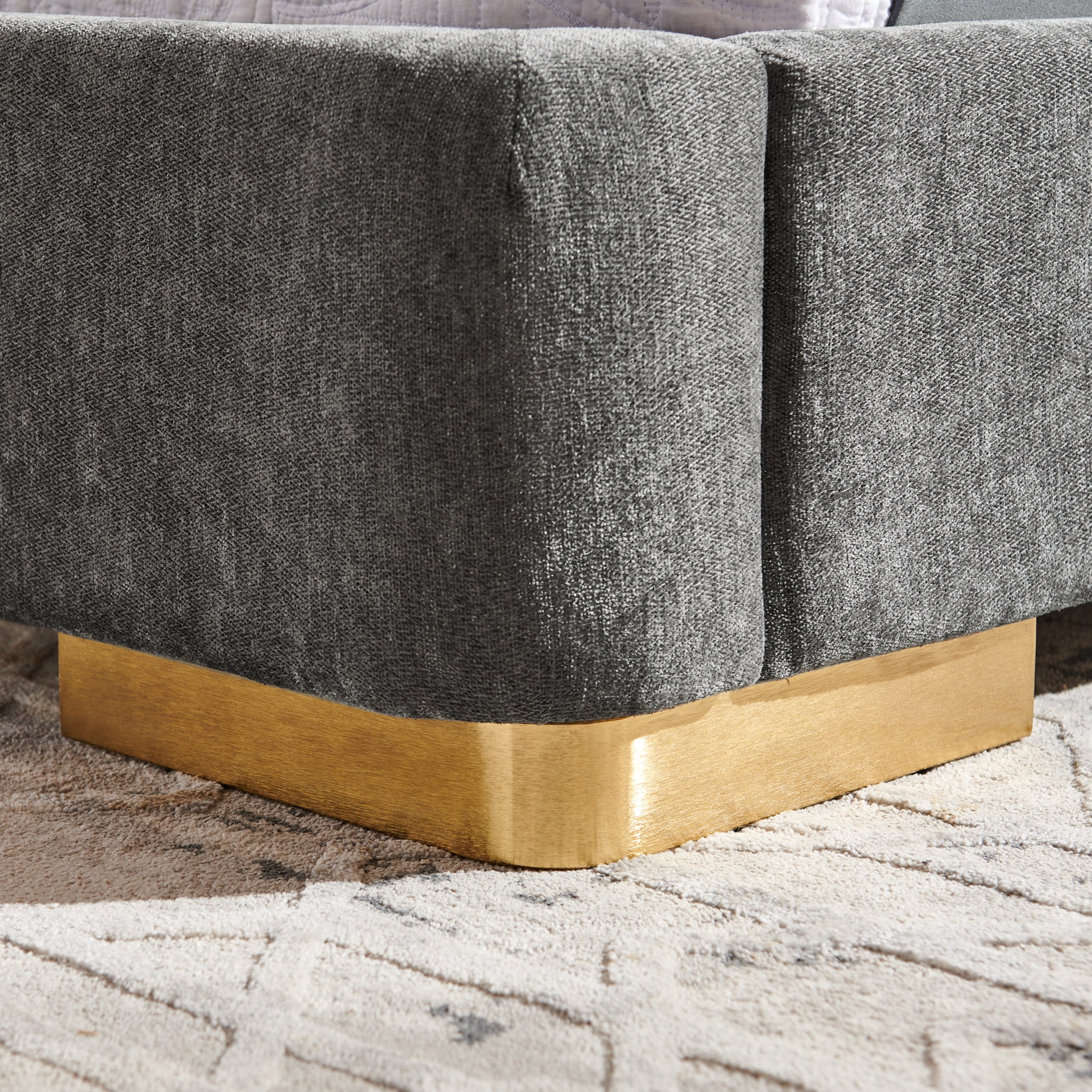 Noble House Zerra King Size Platform Bed, Chenille Upholstered Curved Headboard with Reinforced Metal Legs, Dark Gray