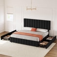 thumbnail image 3 of Bingirl Queen-Size Black Platform Bed with Four Storage Drawers and Adjustable Height Headboard, Linen Upholstered, No Box Spring Needed, Easy to Assemble, 3 of 8