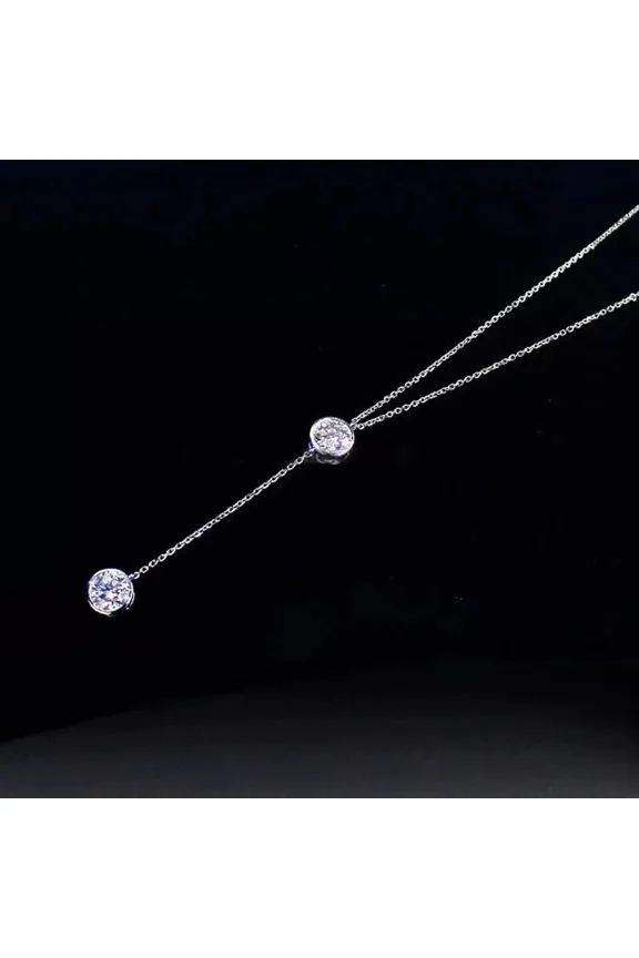 Round 2Ct Cut Lab-Created Diamond Y-Drop Lariat Necklace 14k White Gold Plated