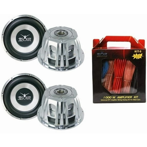 2 x Absolute ST-1500 2000W 10" Dual 4-Ohm Car Subwoofer   8 Gauge Amp Kit
