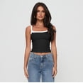 thumbnail image 5 of SCHUHLAND Women's Y2K Lace Trim Cami Top - Sexy Contrast Spaghetti Strap Tank, Trendy Hot Girl Aesthetic Slim Fit Ribbed Camisole, S-XXL, 5 of 9
