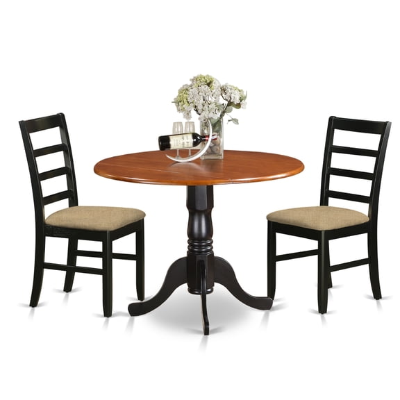 East West Furniture Dublin 3-piece Dining Set with Linen Seat in Black/Cherry