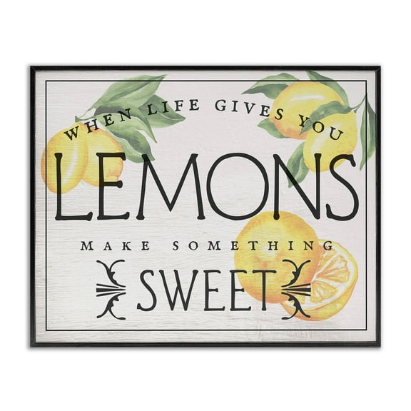 Stupell Industries Life Gives Lemons Bold Citrus Fruit Border Sign Graphic Art Black Framed Art Print Wall Art, Design by Daphne Polselli