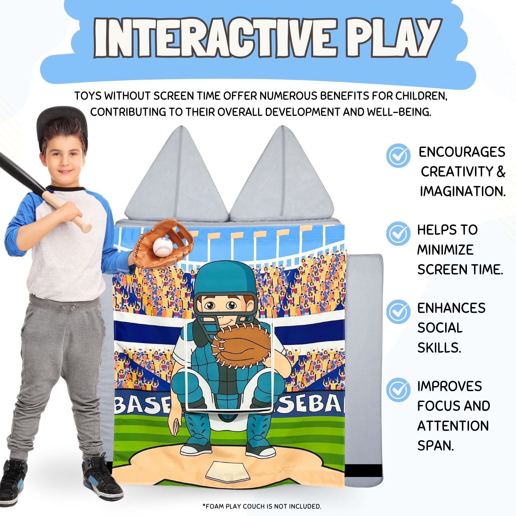 Baseball Play Panel for Kids Foam Play Couch by Couch Swag