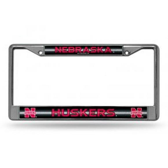 NCAA Rico Industries Bling Chrome License Plate Frame with Glitter Accent, Nebraska Cornhuskers