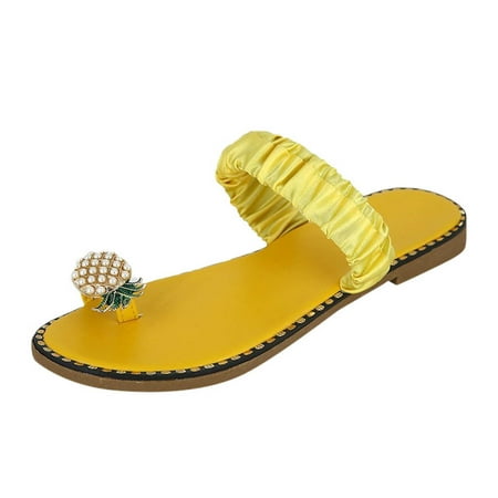 

Flip Flops for Womens Clip Toe Sandals 2023 Summer Boho Pineapple Slip on Slide Sandals Beach Casual Slippers Shoes