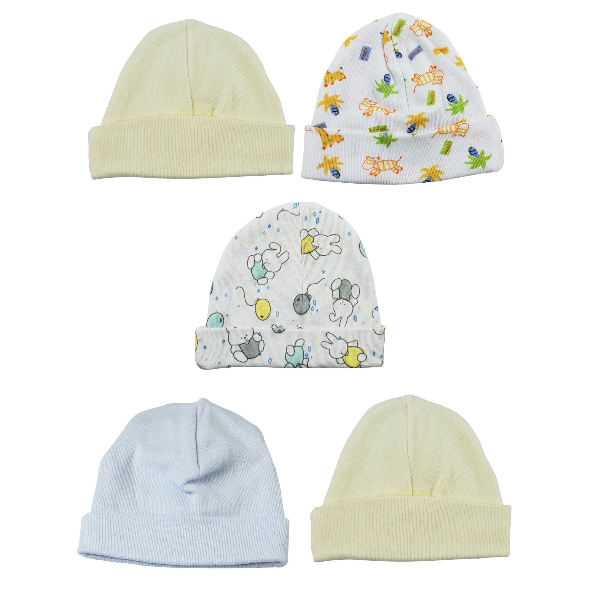 LS-0478 Boys Baby Caps - Blue, Yellow & Print - One Size - 5 per Pack