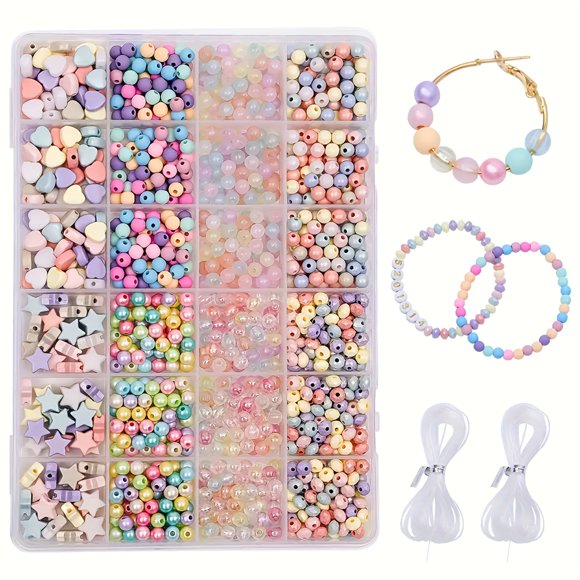 AMERTEER Kit de Fabrication de Bijoux en Perles Acryliques 600 Pcs Thème Fantaisie avec Étoile Mate et Cœur Perles Style Bohème Ensemble de Bricolage pour Bracelets et Boucles d'Oreilles Sans Alimentation
