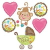 Mayflower Products Jungle Safari Welcome Baby Girl Shower Party Supplies Buggy and Monkey Balloon Bouquet Decorations