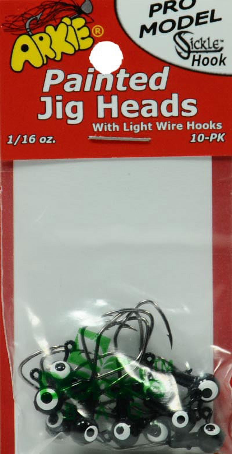 Arkie Lures Pro Model Sickle Hook Jig Head, Color Black, Size 1/16 oz.