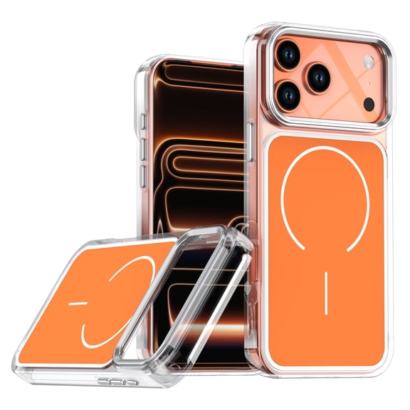 for iPhone 15 Plus Magnetic Case, Compatible with MagSafe, Luxury Drop Protective TPU PC Clear Ultra Slim Anti-Scratch Shockproof Thin Phone Case Cover, for iPhone 15 Plus, Orange