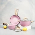 thumbnail image 3 of Vkoocy - Juego de ollas y sartenes de cerámica antiadherentes, juego de utensilios de cocina de cocina de inducción con sartenes, cazuela, cacerolas, de patrón granito rosa, 3 of 5