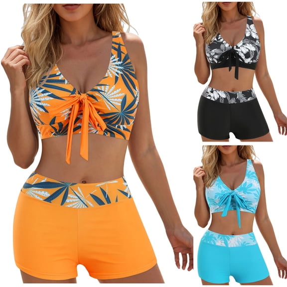 GEWSEY Women Two Piece Swimsuit with Boy Shorts - Modest Swimming Suits High Waisted Bathing Suits Bikini Set (Sky Blue, XXL)