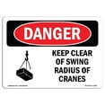 thumbnail image 1 of SignMission OS-DS-A-710-L-1382 7 x 10 Po Signe de Danger OSHA - Tenir à l'Écart du Rayon de Pivotement des Grues, 1 of 1