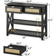 thumbnail image 3 of Selooye Console Table with 2 Rattan Drawers, Entryway Table with 3-Tier Storage Shelves, Narrow Long Sofa Table for Entryway, Hallway, Foyer and Living Room, Black, 3 of 8