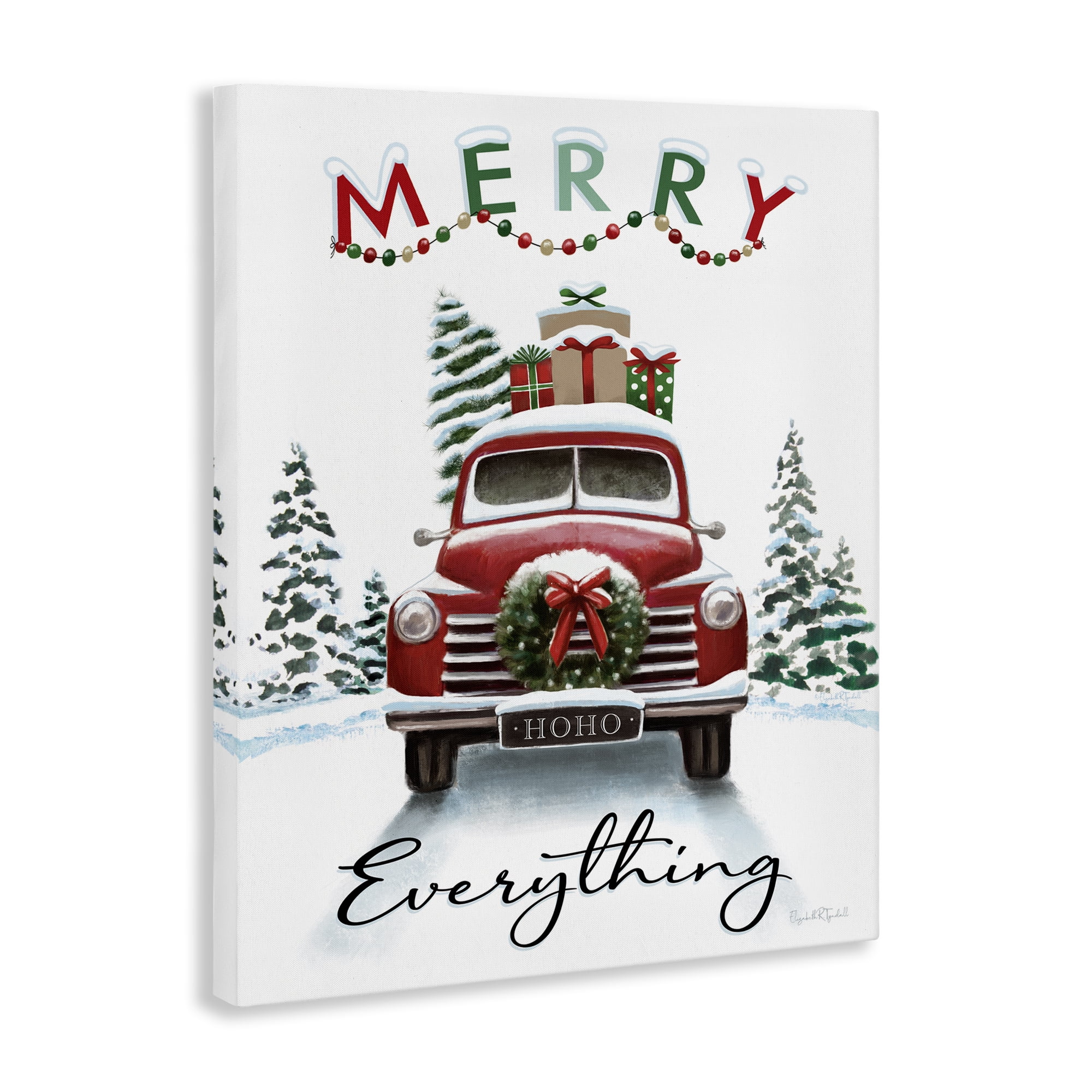 Stupell Industries Merry Everything Gift Car Holiday Painting Gallery Wrapped Canvas Art Prints Wall Art, 30 x 40