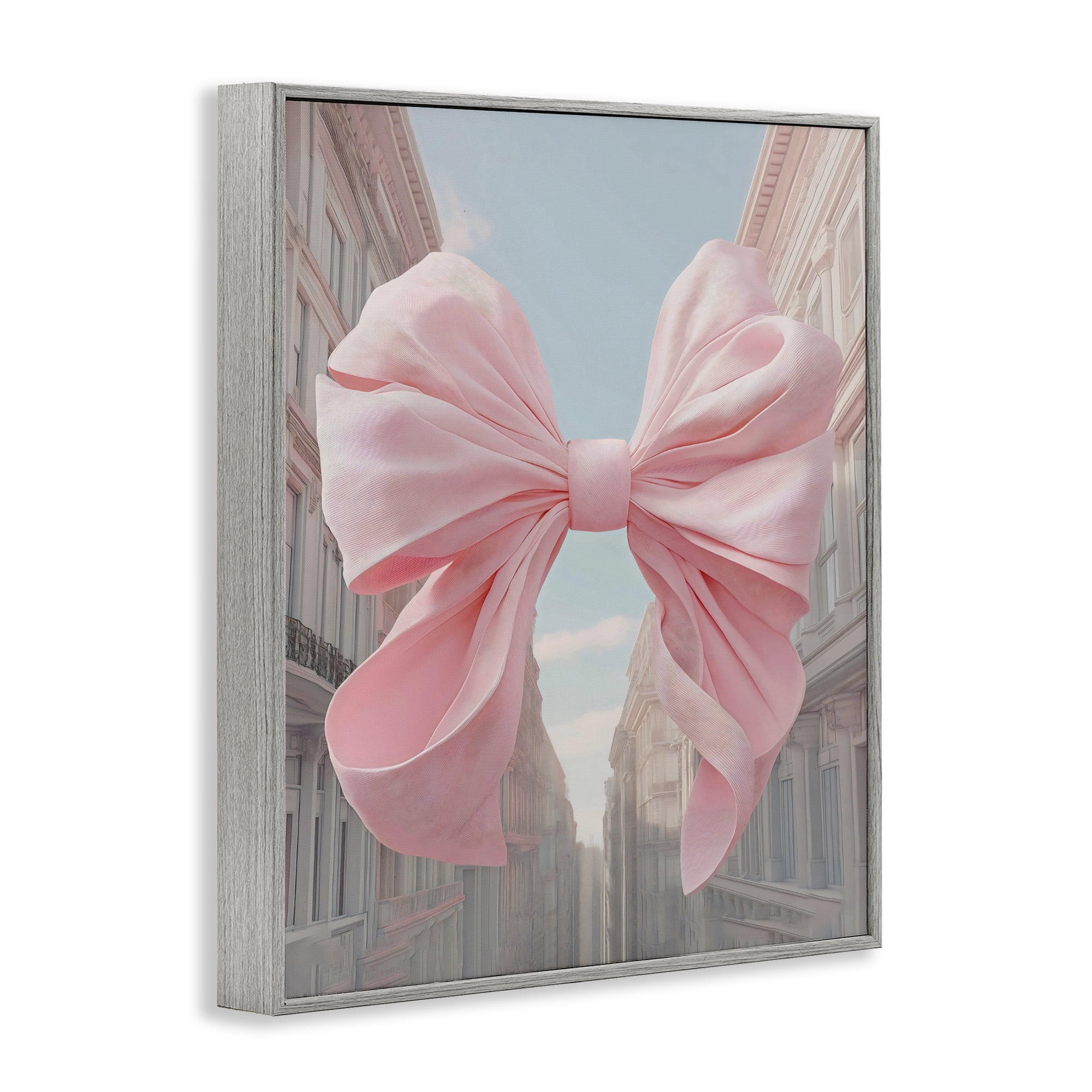 Stupell Industries Pink Bow over City Street Gray Framed Giclee Art, design by The Prints Vibe