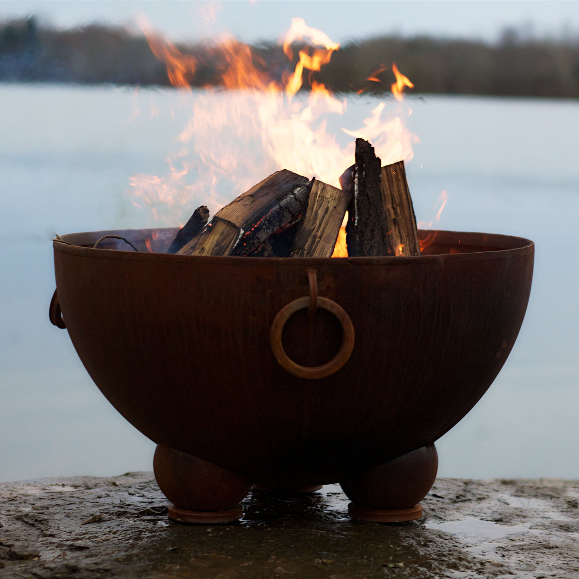 Nepal Natural Gas Fire Pit Bowl Outdoor Patio Furniture Steel Firepit Iron Oxide Finish Includes Brass Burner Electronic Ignition 50lbs Lava Rock Flex Line Kit Plate and Heat Shield