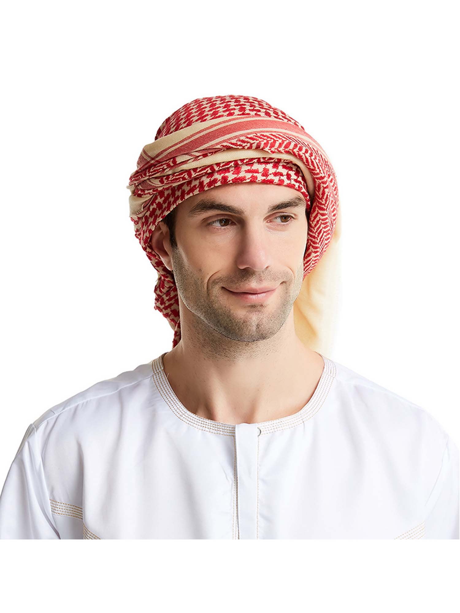 Lallc - Men Muslim Hijab Scarf Turban Islamic Keffiyeh Arab Headwrap