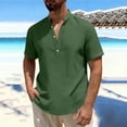 thumbnail image 2 of THDHVS Mens Summer Shirts,Men Solid Color Short Sleeve Mandarin Collar Shirt Half Button Placket Casual,T Shirts for Man Army Green 3XL, 2 of 7