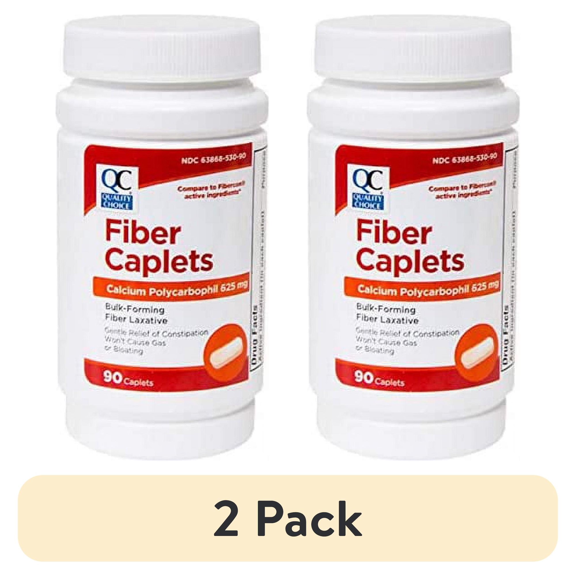 (2 pack) Quality Choice Fiber Therapy Caplets, Safe and Comfortable Constipation Relief Without The Gas and Bloating, Insolubale Fiber for Bowel Irregularity in a 90 Count Bottle of Caplets
