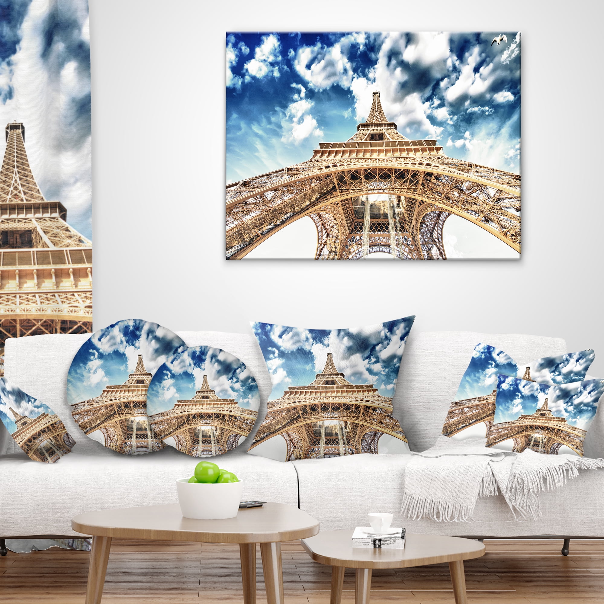 Designart Beautiful view of Paris Paris Eiffel Towerunder Clouds - Cityscape Throw Pillow - 18x18