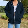 thumbnail image 7 of 2026 Spring Hoodie Navy Hoodie Long Sleeves Zipper Zip-Up Hoodies for Women Solid Color Fashion Sweater Running Hoodie(S), 7 of 7