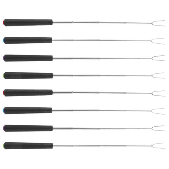 unbranded 8pcs Two Pronged Stainless Steel Fork Marshmallow Roasting Sticks Extendable Metal Barbecue Skewers Telescoping Smores Bbq Fork 11.2 Inch