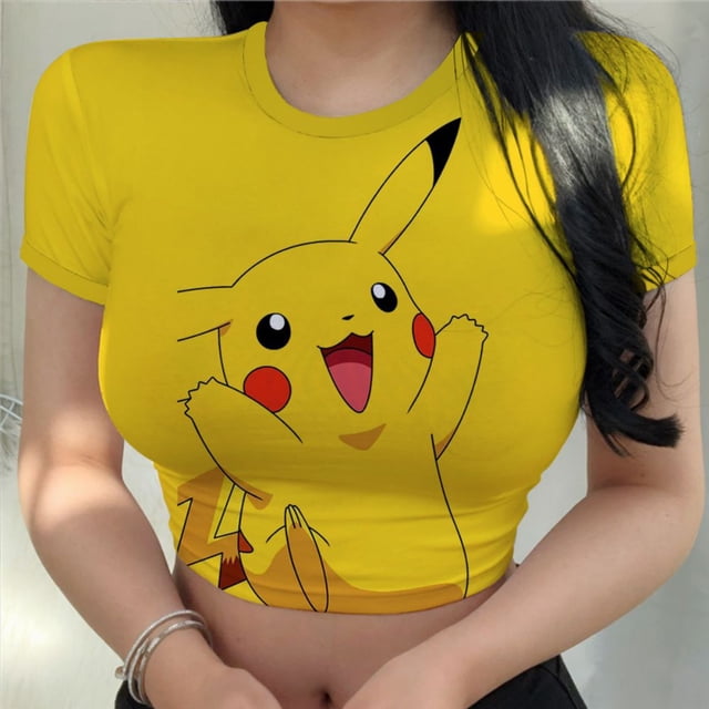Camiseta Kawaii Y2k para mujer, Top de Anime, camiseta Sexy de Pokémon, moda Harajuku, ropa de Pikachu, Tops cortos de Pikachu qym unisex