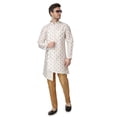 thumbnail image 4 of Royal Kurta Men's Jacquard Silk Printed Achkan Side Cut Kurta Set, 4 of 7