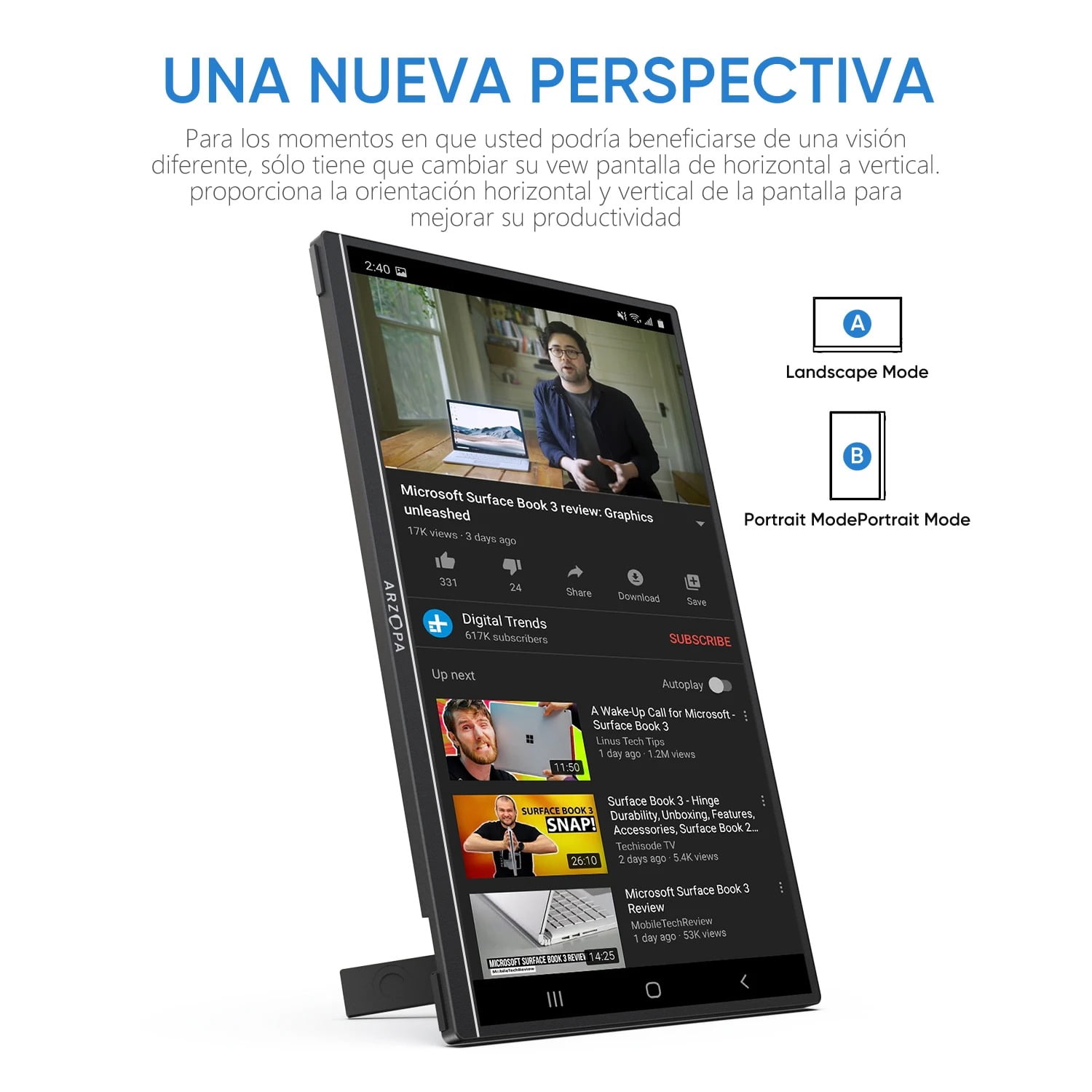 ARZOPA 14 inch 1080P FHD IPS Portable Monitor with USB C HDMI External Second Screen for Mac/Laptop/PC/Switch/PS/Xbox A1S