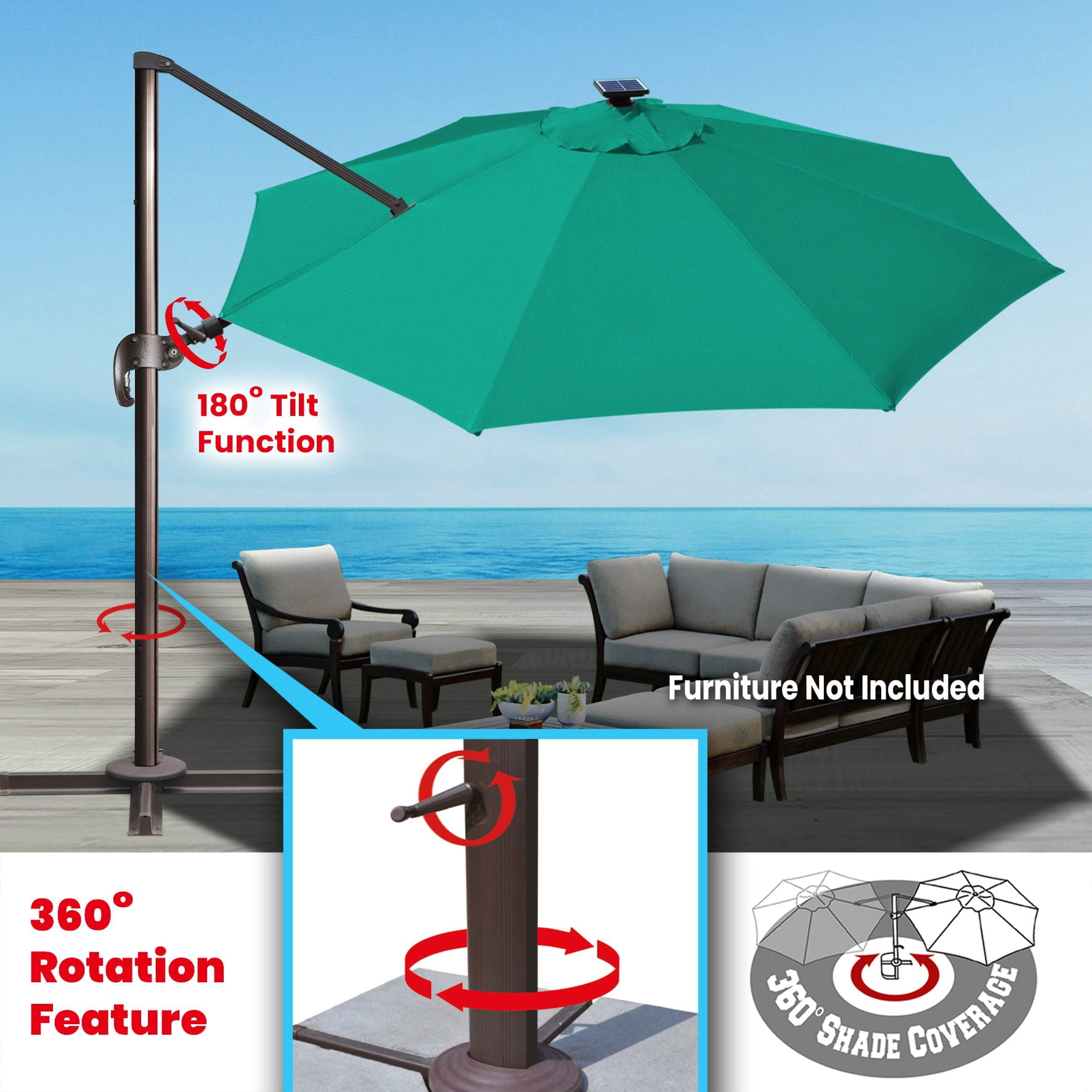 SUNNYOUTDOOR 11.5' Sunbrella Cover Umbrella Deluxe Cantilever Umbrella Patio Umbrella Garden Outdoor (Teal)
