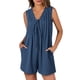 thumbnail image 1 of Trajes Casuales para Mujeres Verano Rompers de Color Sólido sin Mangas Corbata Plisada Cuello Delantero V Pantalones Cortos con Bolsillos Poliéster, 1 of 9
