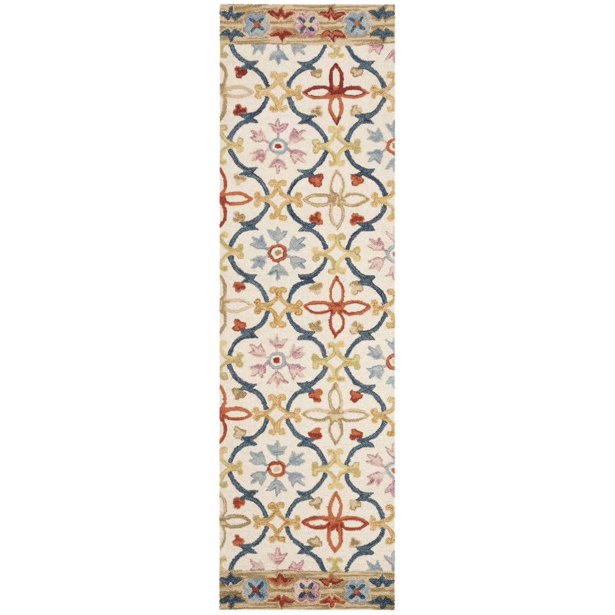 SAFAVIEH Suzani Ethelinda Geometric Swirls Wool Area Rug, Ivory/Multi, 5' x 8'
