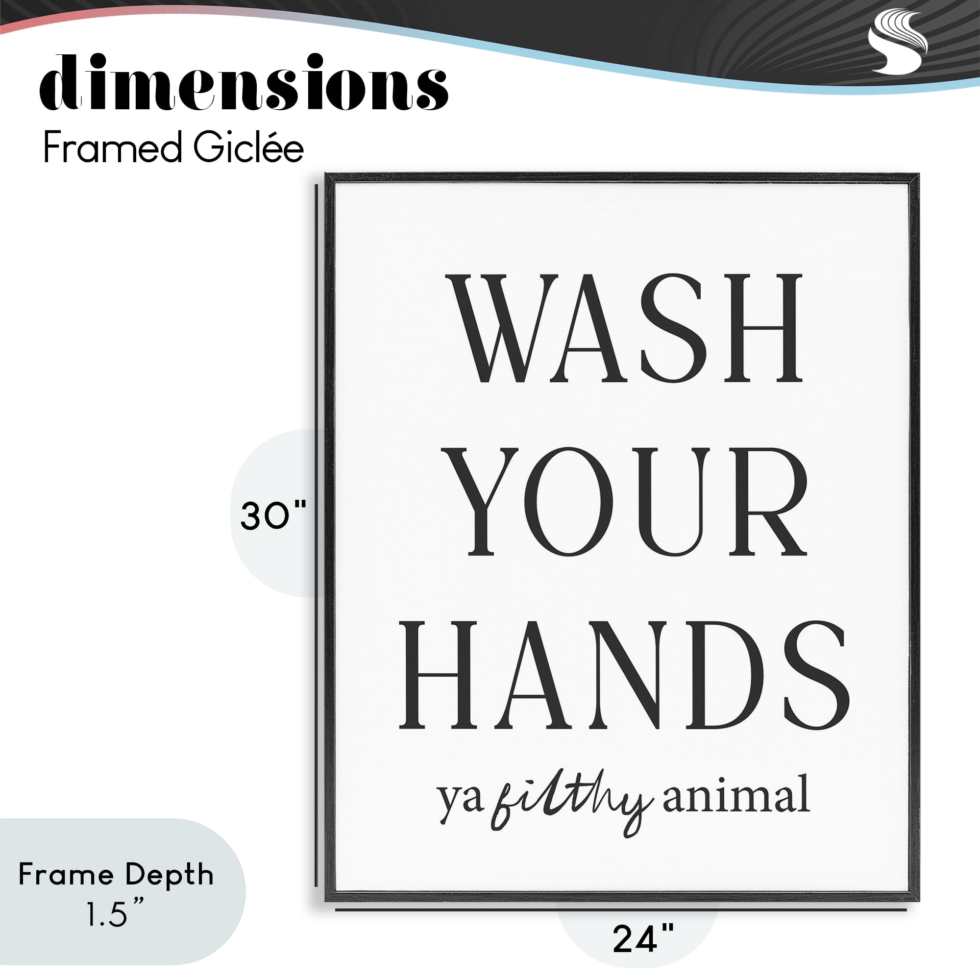 Stupell Industries Wash Your Hands Funny Reminder Black Framed Giclee Art, design by Lettered and Lined