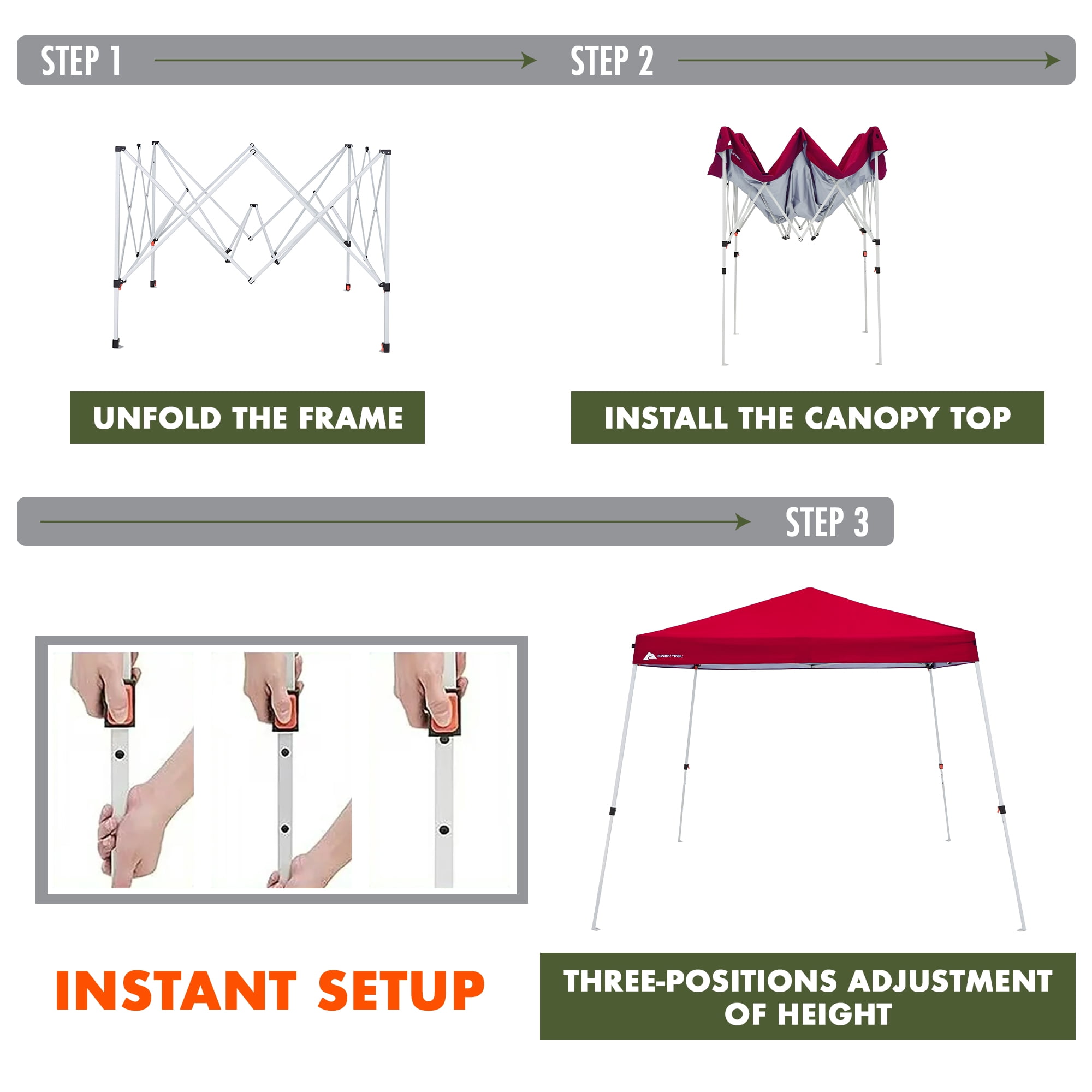 Ozark Trail 10' x 10' Instant Slant Leg Pop-up Outdoor Canopy, Red