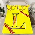 thumbnail image 2 of Homewish Cartoon Monogrammed L Twin Sheet Sets, Yellow Red Baseball Twin Fitted Sheet, Teens Kids Boys Girls Flat Sheet, Microfiber Bedroom Decor, 3 Pieces, 2 of 7