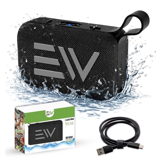 Electronic World Portable Bluetooth Speaker, 8W Wireless Speaker, IPX5 Waterproof, Bluetooth 5.4, 35H Playtime, 2200mAh Battery, USB-C Charging, AUX & TF Card Support, Compact Outdoor Speaker, Black