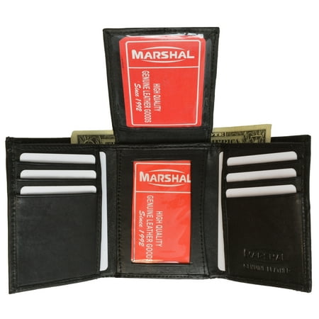 - Mens Flap Up ID Trifold Genuine Leather Wallet 1755 (C) Black