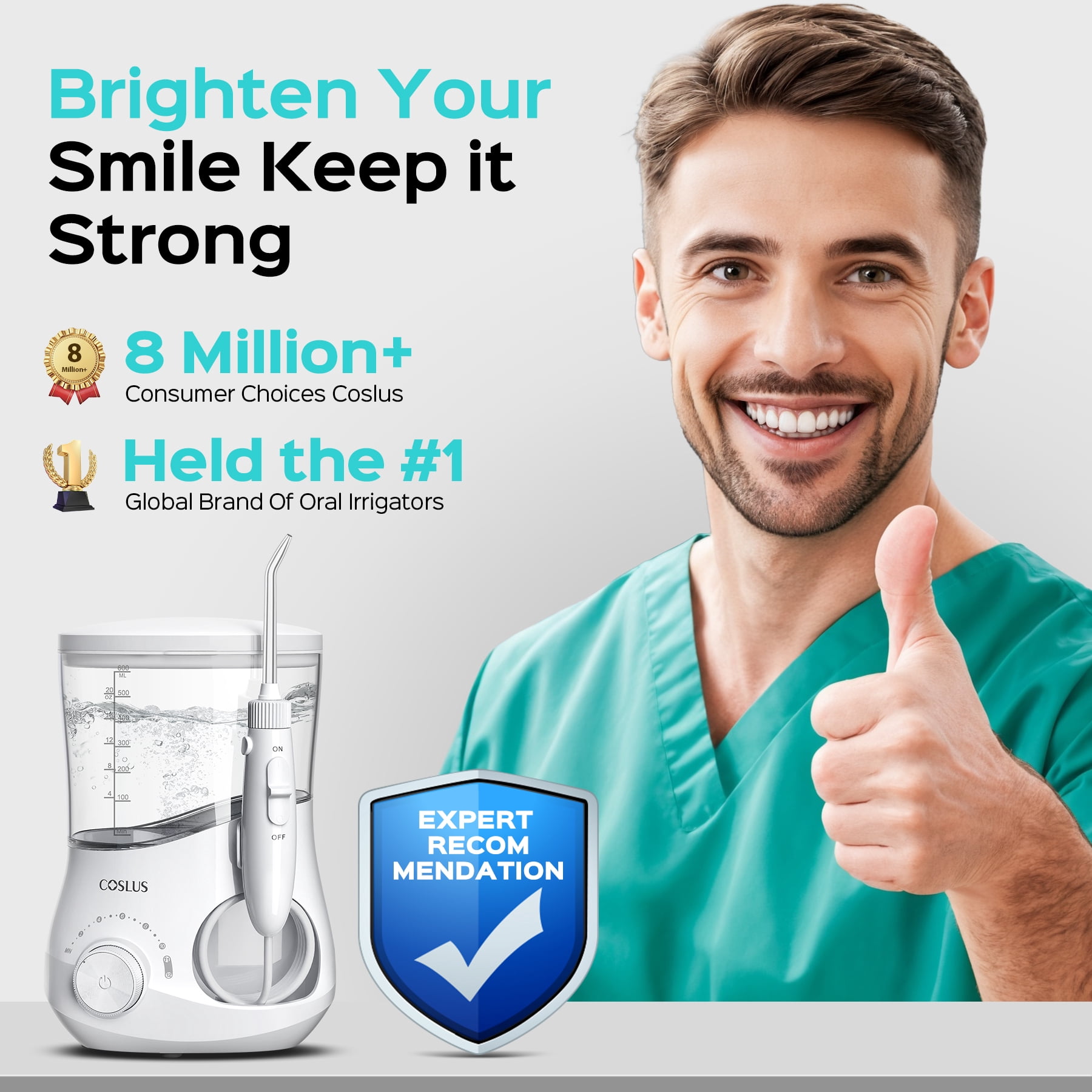 COSLUS Water Flosser for Teeth,Water Dental Flosser Pick for Teeth Cleaning and Flossing,600ML,12 Pressure Settings,for Family