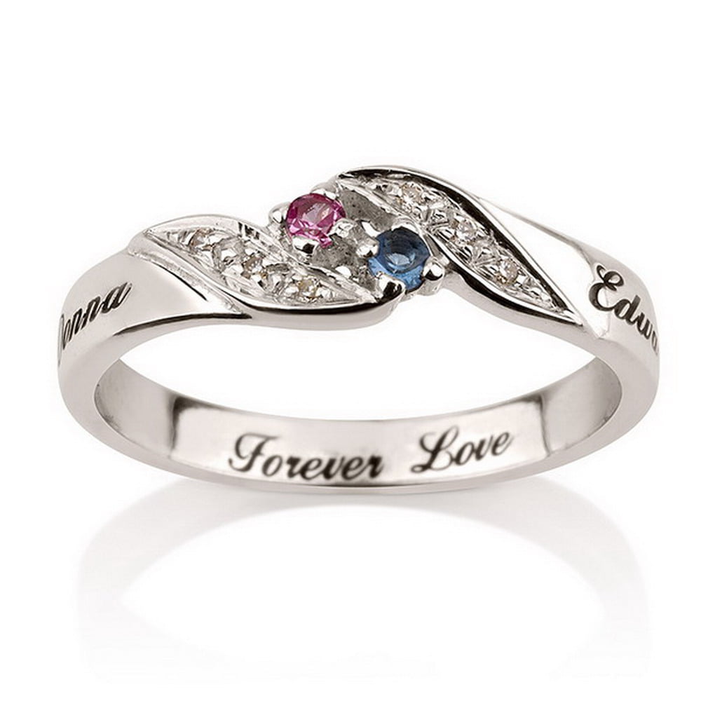 Jumping Birthstone Personalized Photo Engraved Ring Sterling Silver Names Ring Promise Rings Custom Jewelry
