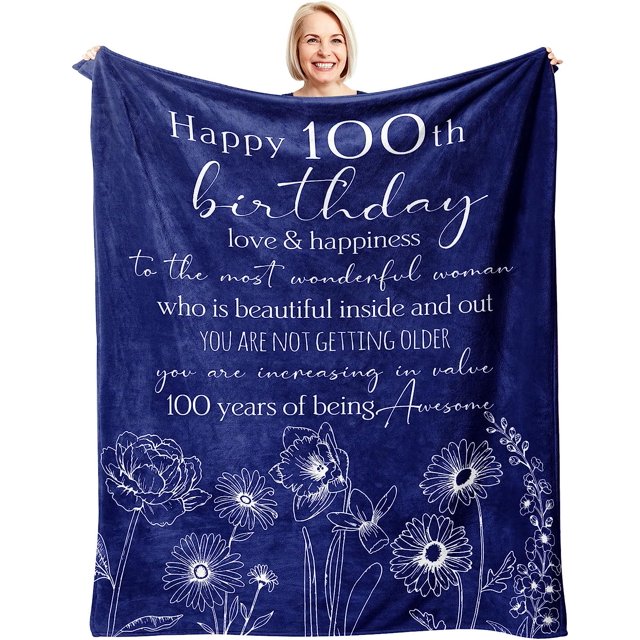 LHSHID 100th Birthday Gifts for Women 100th Birthday Decorations Blanket Best Gifts for 100 Year Old Woman Happy Birthday Gifts for Mom/Wife/Grandma/Friends Turning 100 Gift Blanket 40"x50"